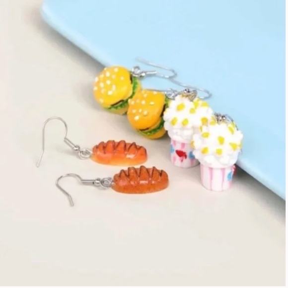 ❤️ FREE Food Snacks Boho Pop Burger Bread Corn Peasant Hipster Hippie Earrings - Picture 3 of 4